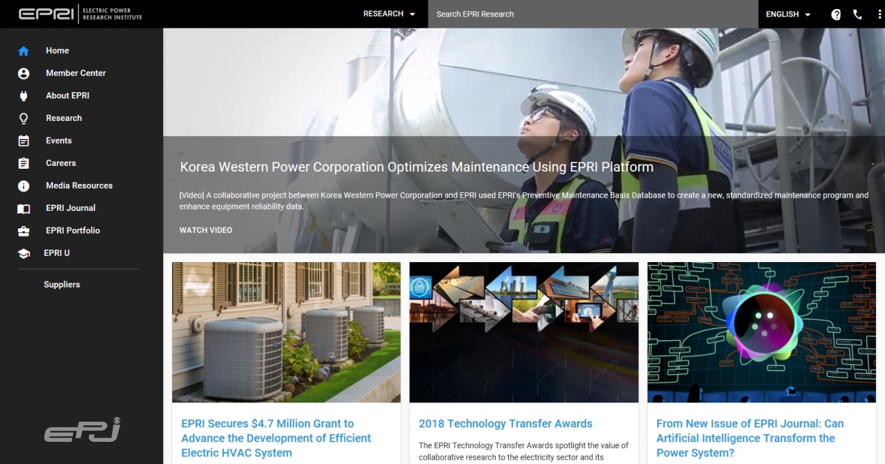 미국 전력연구소 홈페이지 내 한국서부발전 WP-PM 홍보 화면(제공=서부발전)