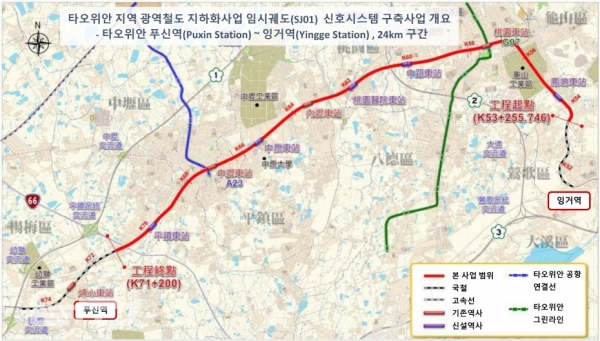 LS일렉트릭이 수주한 ‘푸신역(Puxin)~잉거역(Yingge)’ 구간 노선도.